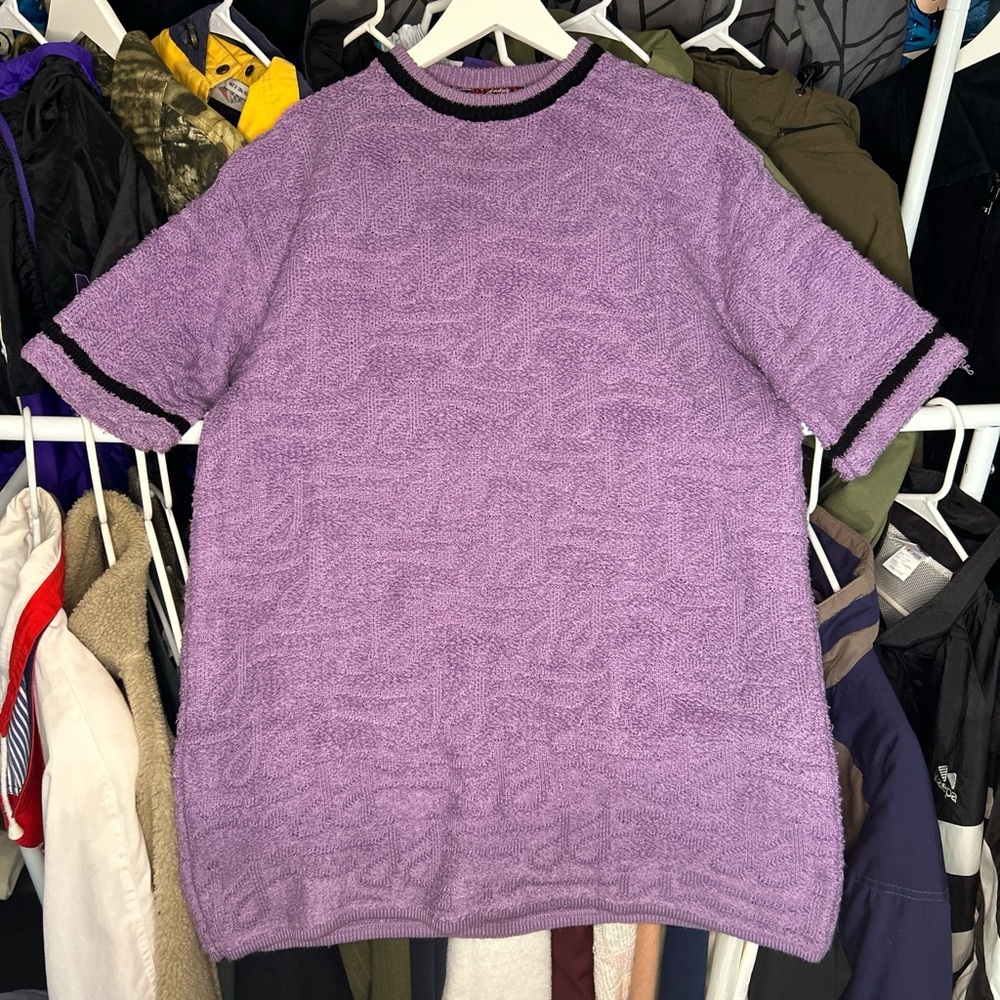 Vintage 90s Purple Textured Short Sleeve Sweater Shirt XL